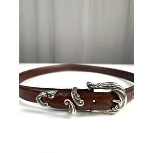 Brighton Women's Allegro Swirl Silver Leather Belt Sz L Boho Western Rodeo